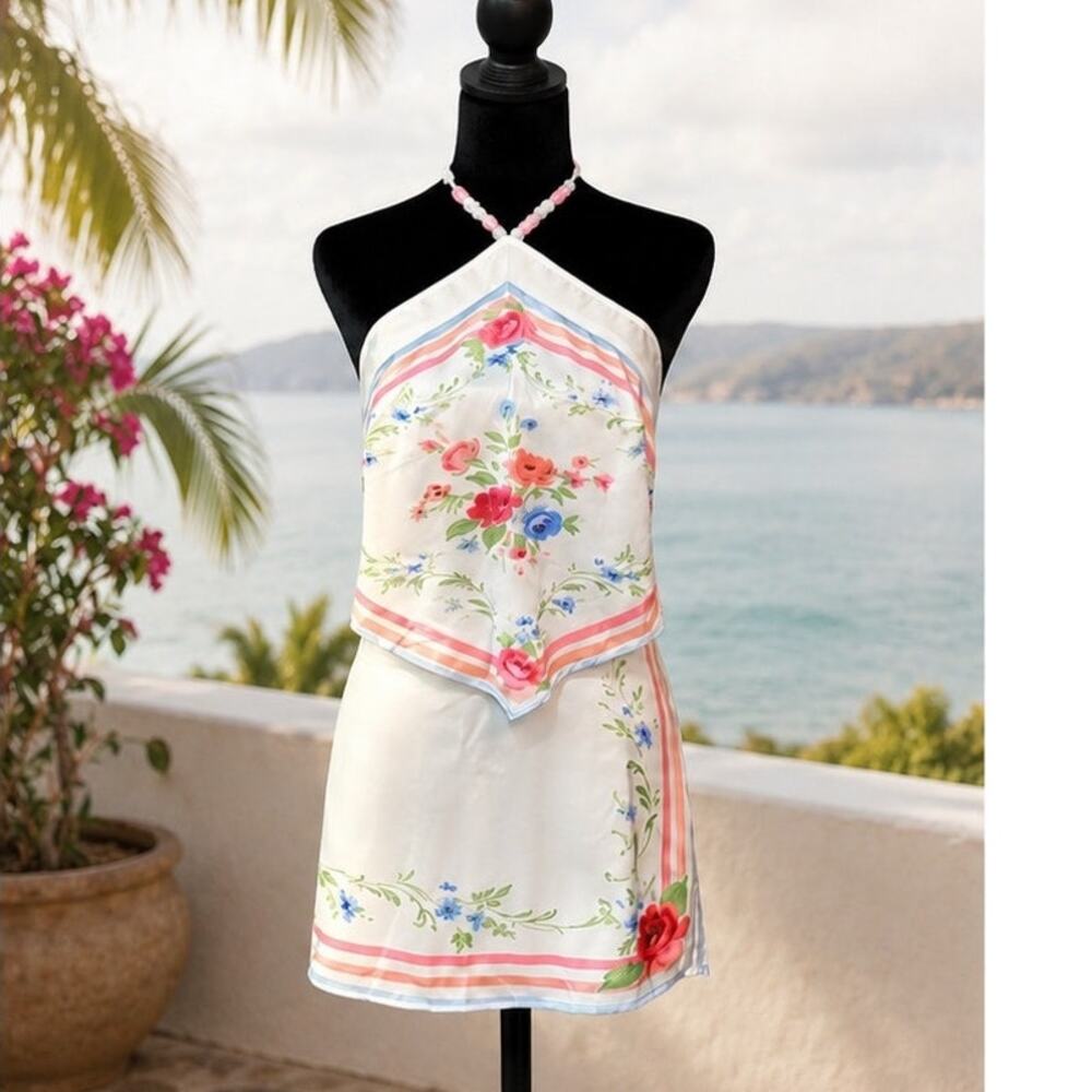 Altar'd State Large Floral Beaded Halter Crop Top Mini Skirt Matching Set NWT